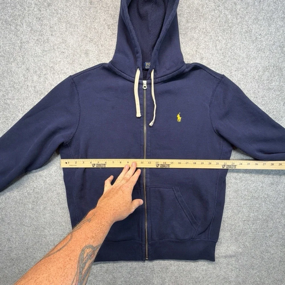 Polo Ralph Lauren Thermal Zip Hoodie Mens Large Blue Waffle Hood Heavyweight